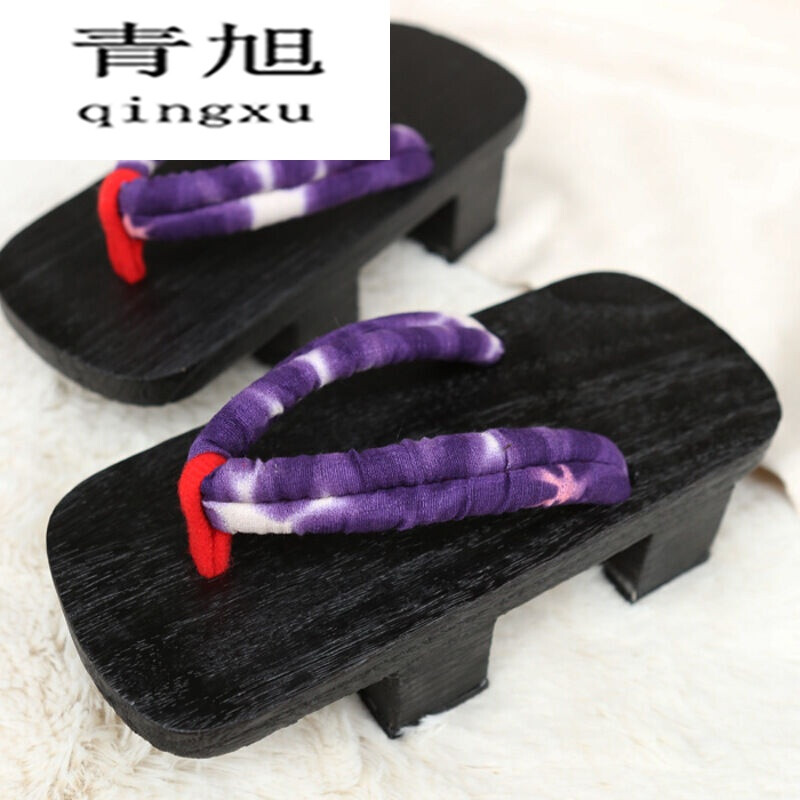 青旭黑色黑燒黑涂二齒木屐拖鞋女款小碼木拖鞋時(shí)尚居家拖鞋旅游涼拖 黑色植絨 35